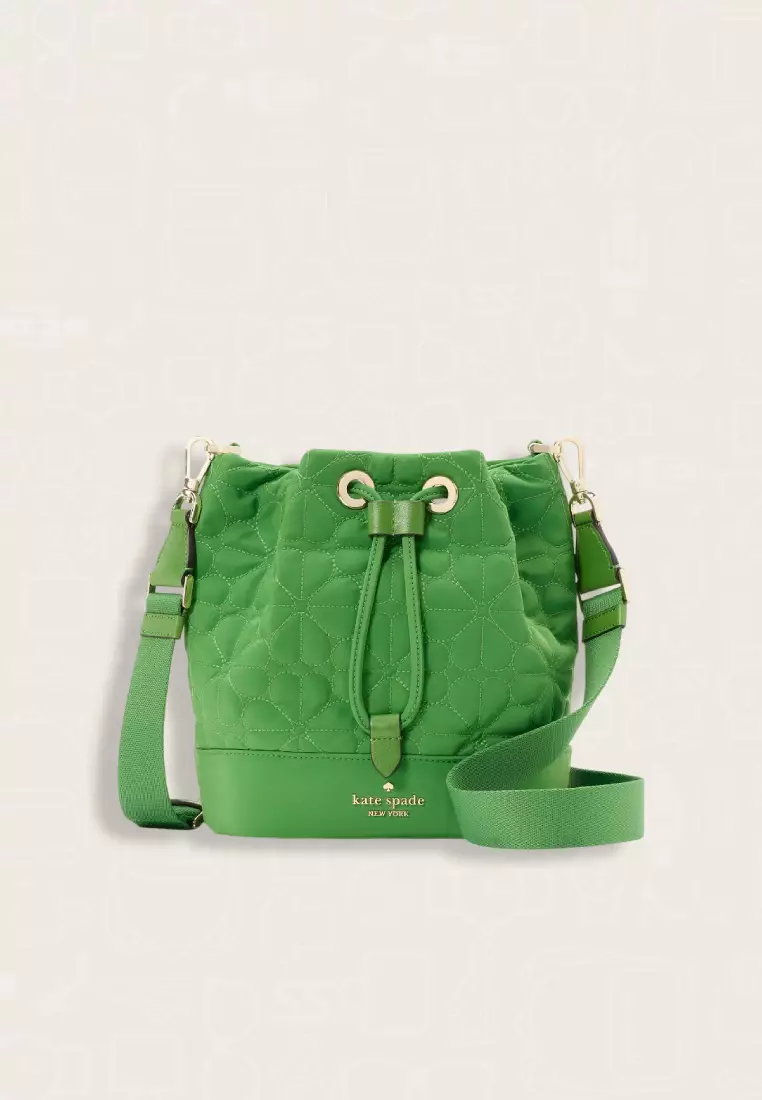 Kate Spade Spade Flower Quilted Fabric Bucket Bag Green