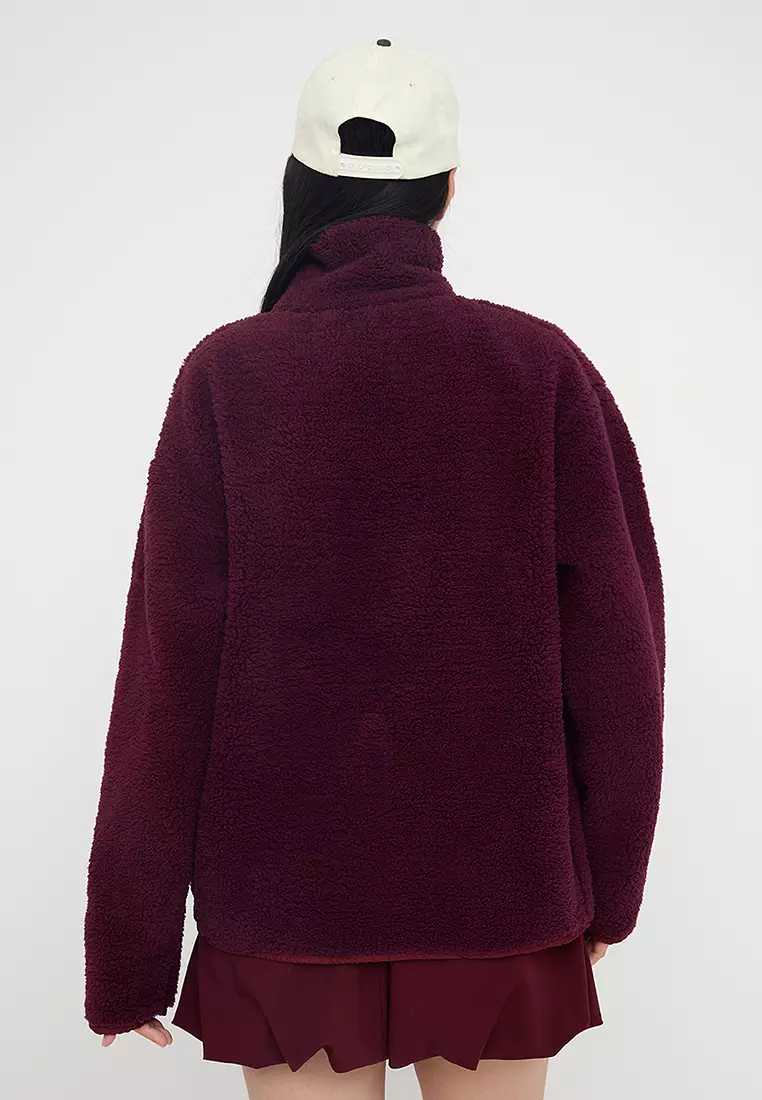 Winter Essentials Plum Fleece Zippered Stand-Up Collar Pocket Detailed Knitted Sweatshirt Twoaw24Sw00071