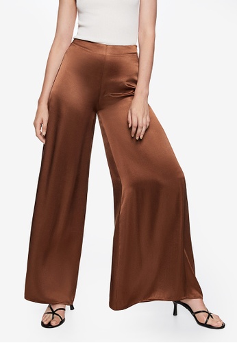 Mango brown Satin Palazzo Trousers 6C0CCAABE27A07GS_1