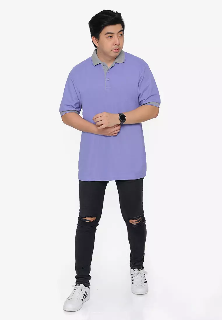 Andre Michel Kaos Polo Shirt Lengan Pendek Kerah Abu Ungu Muda 933-53