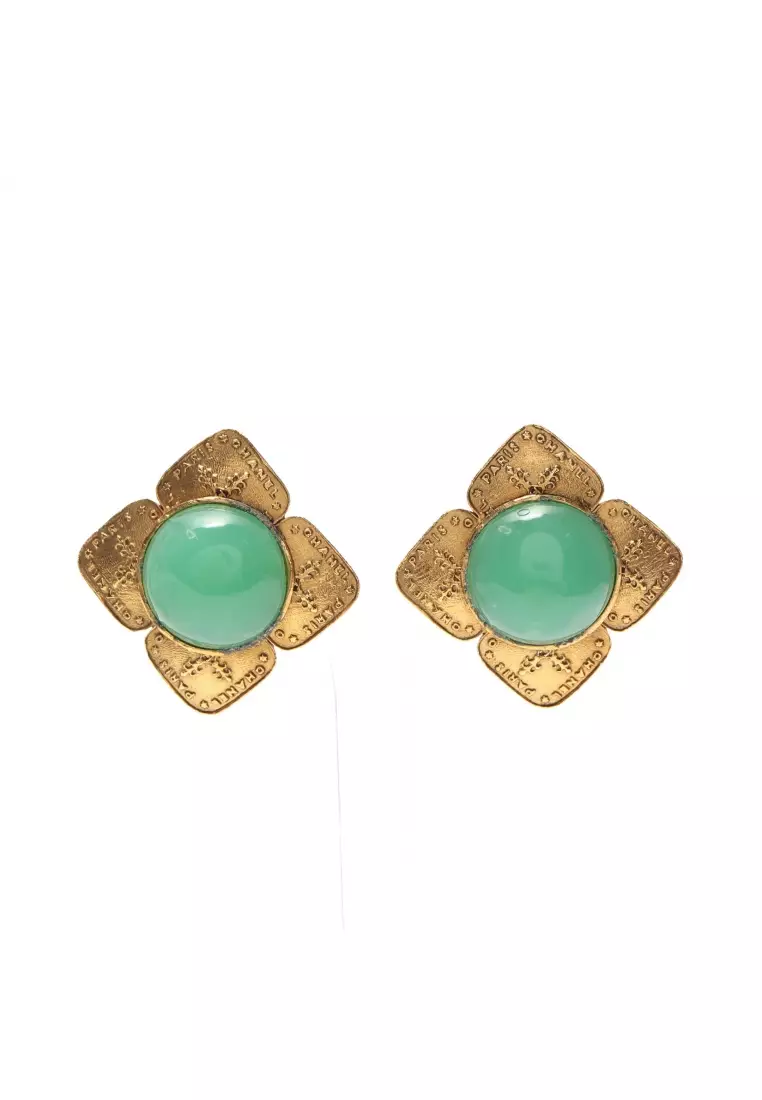 Buy Chanel Pre-loved CHANEL Gripore earrings GP glass gold Emerald green 2  8 2023 Online