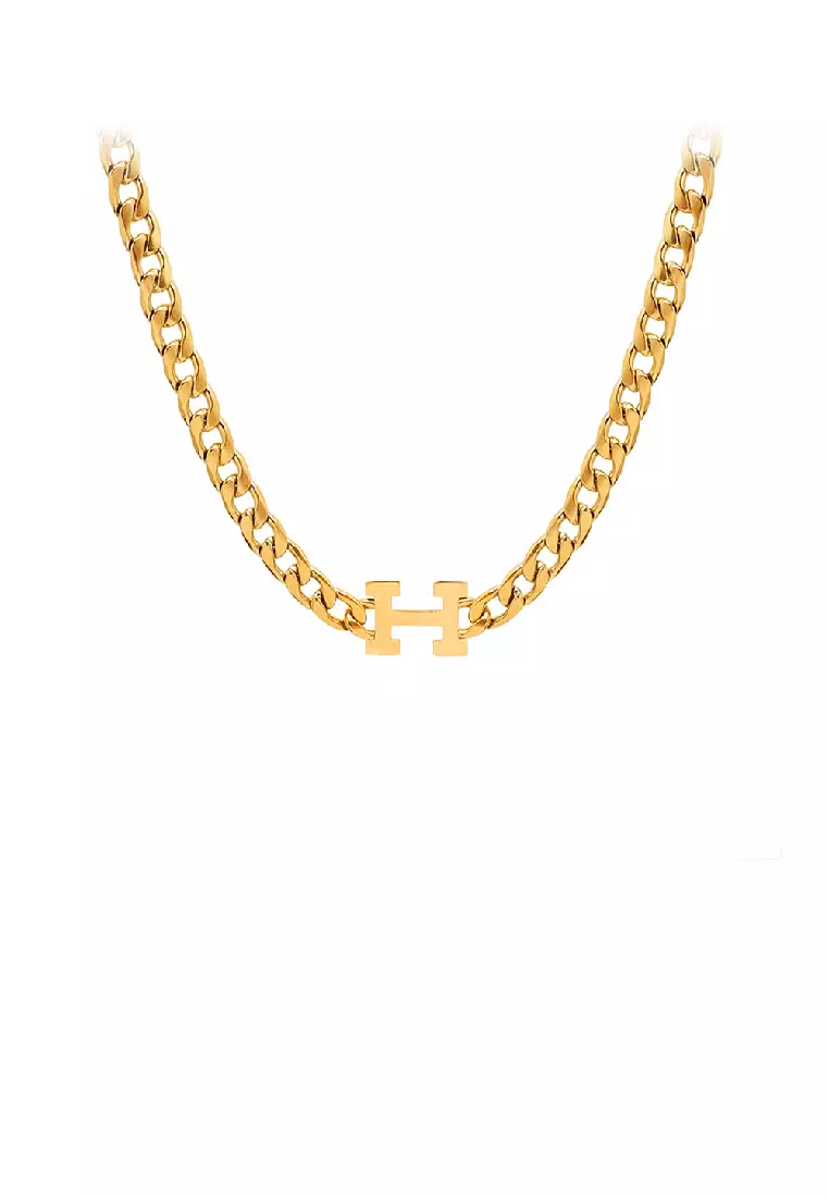 Fashion Temperament Plated Gold 316L Stainless Steel Alphabet H Chain Necklace