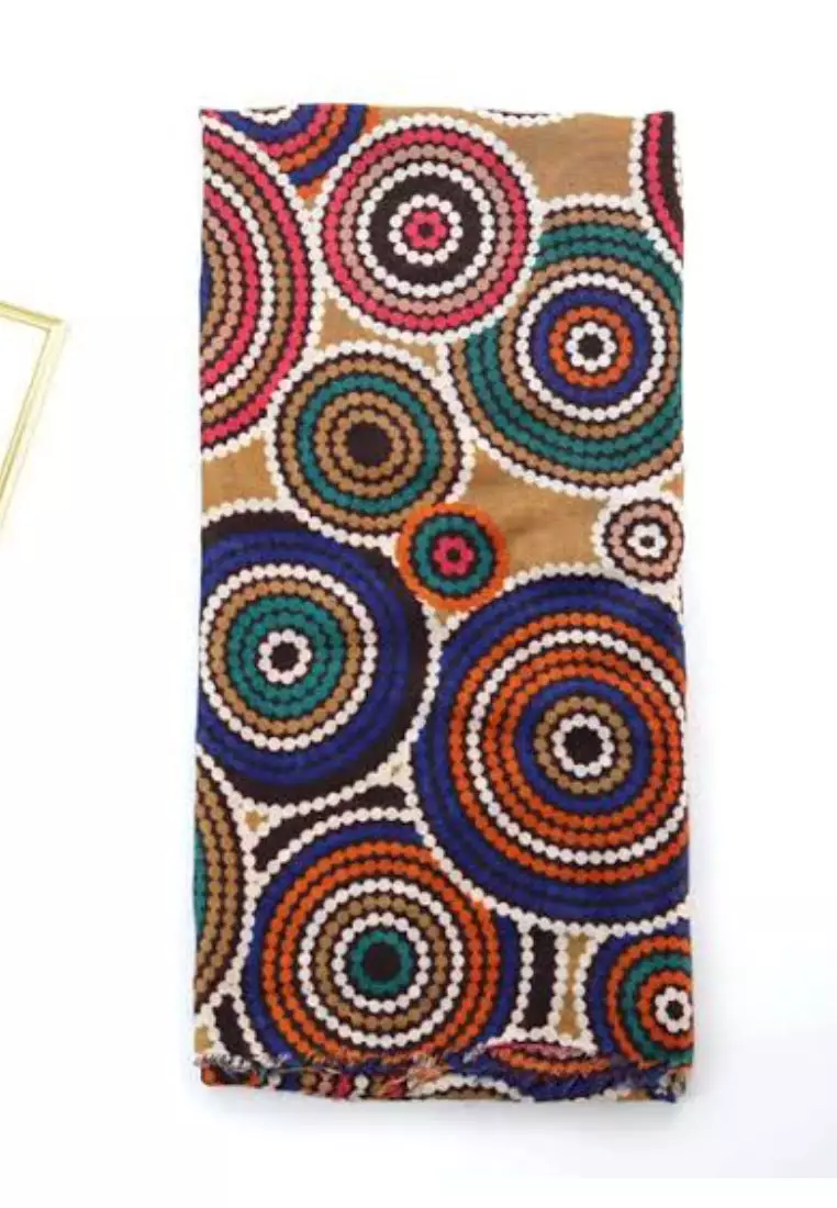 Women's Accessories Circular Pattern  Viscose Shawl Syal Wanita Beige & Multi