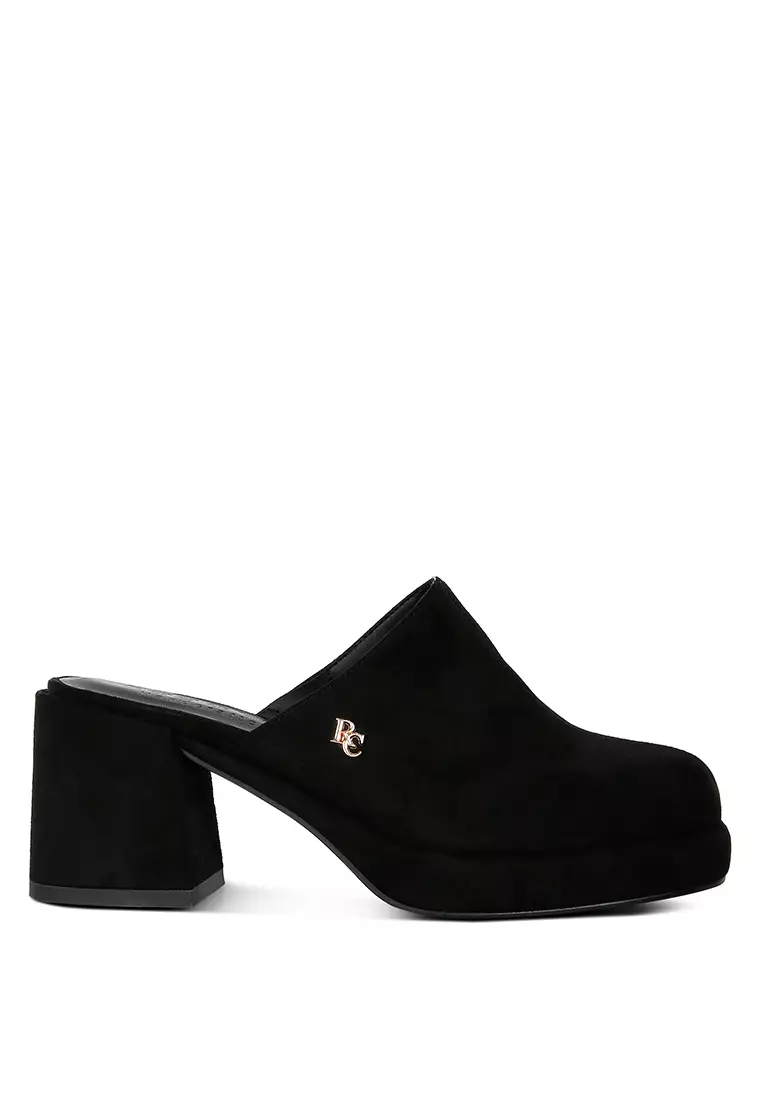 Discount on Rag & Co.  shoes - SKU: Black Suede Heeled Mule Sandals