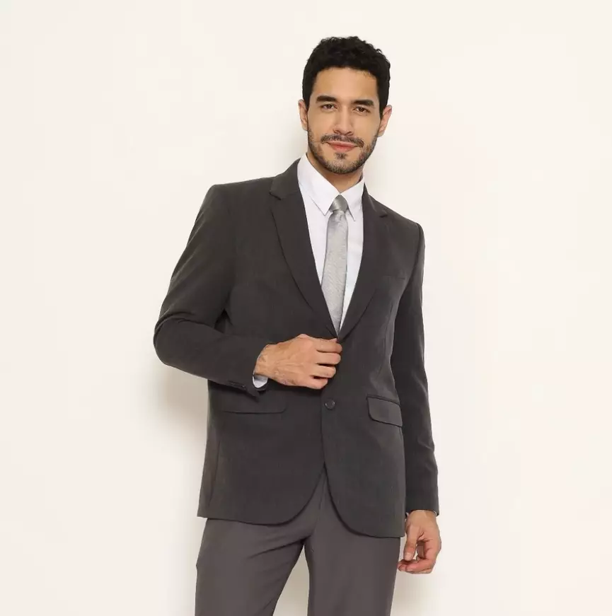 Lawell Jas Pria Formal Kerja, Nikah –  Modern Fit Kancing Dua Warna Grey | Word