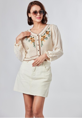 Somerset Bay Isla- Handcrafted Cardigan is Embroided Crochet with Chiffon Detailing A34A2AAF10F6E6GS_1