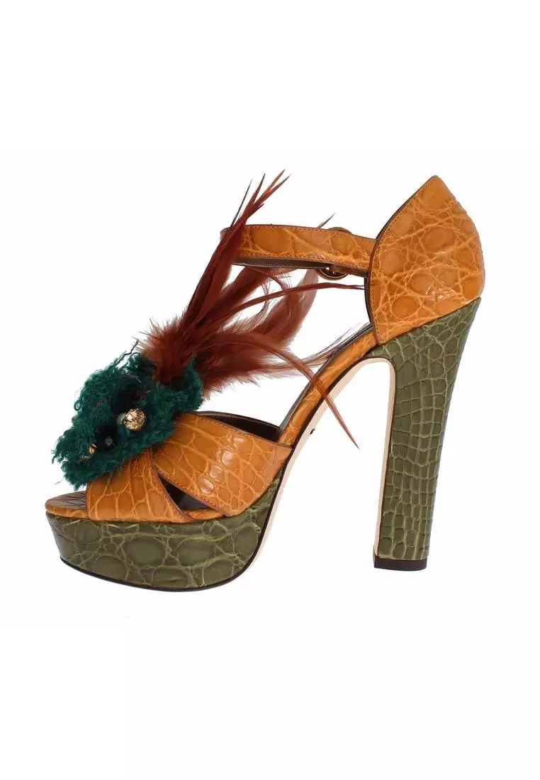 Dolce & Gabbana Orange Pony Hair Formal Dress Broque Shoes
