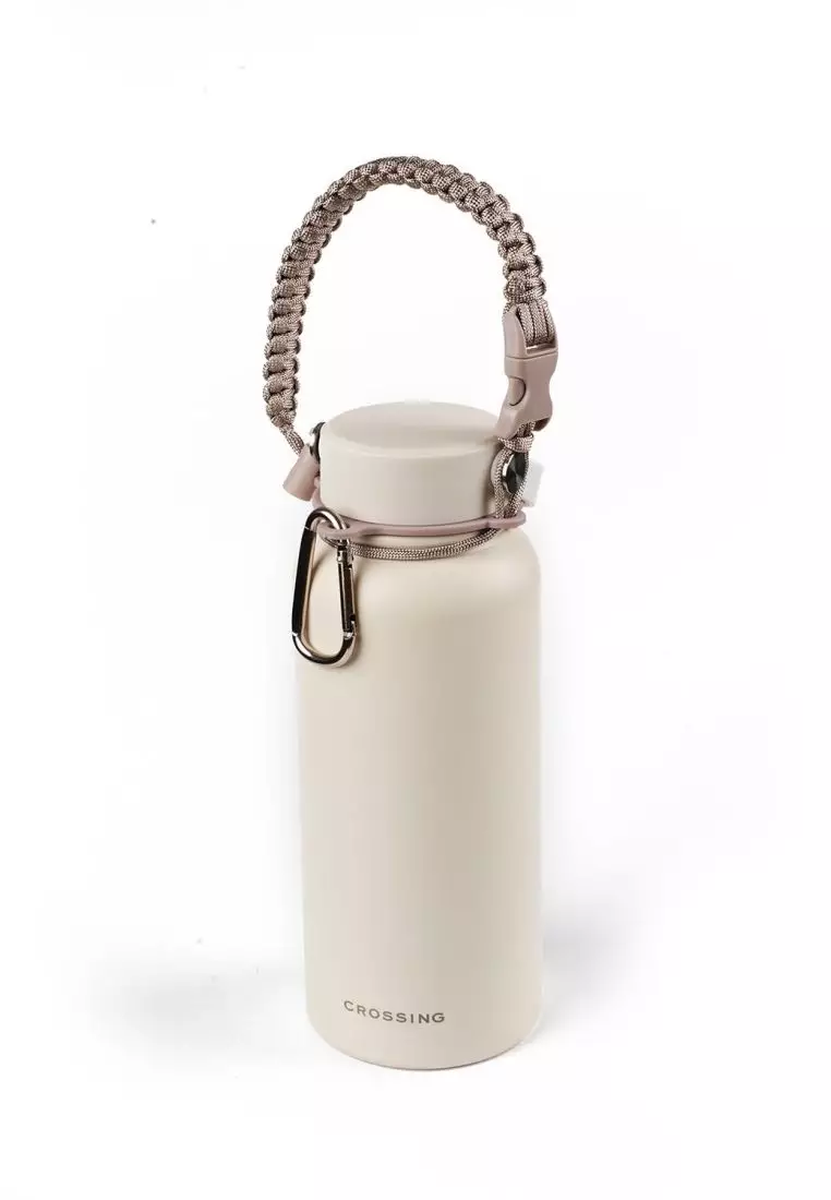 Crossing Paracord Bottle Carrier Strap with Carabiner - Beige