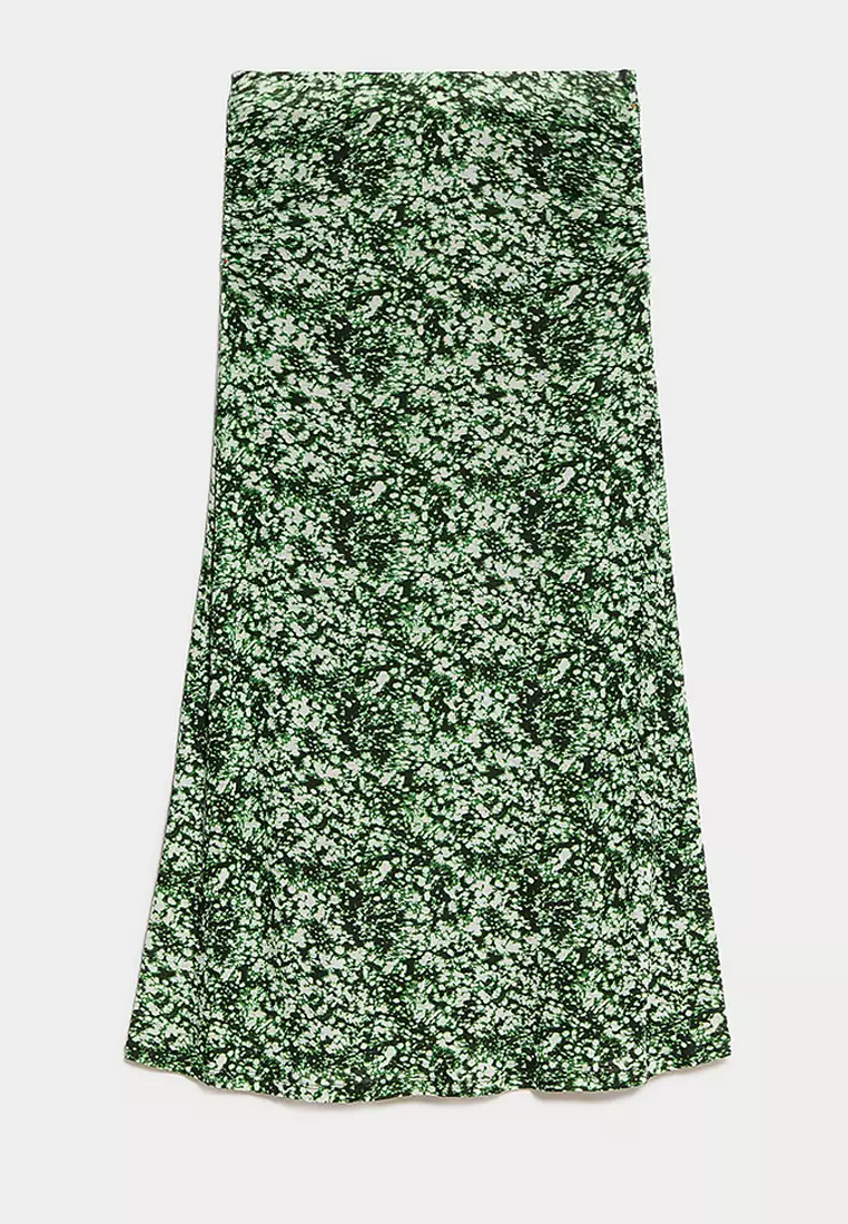 Jersey Printed Midi A-Line Skirt