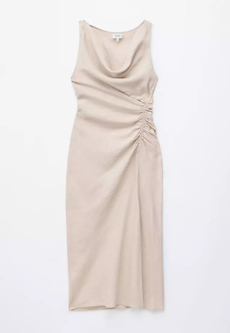 Twist-Strap Linen Midi Dress