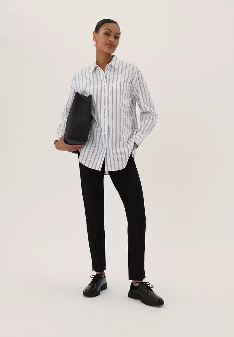 Pure Cotton Striped Oversized Girlfriend Style Shirt