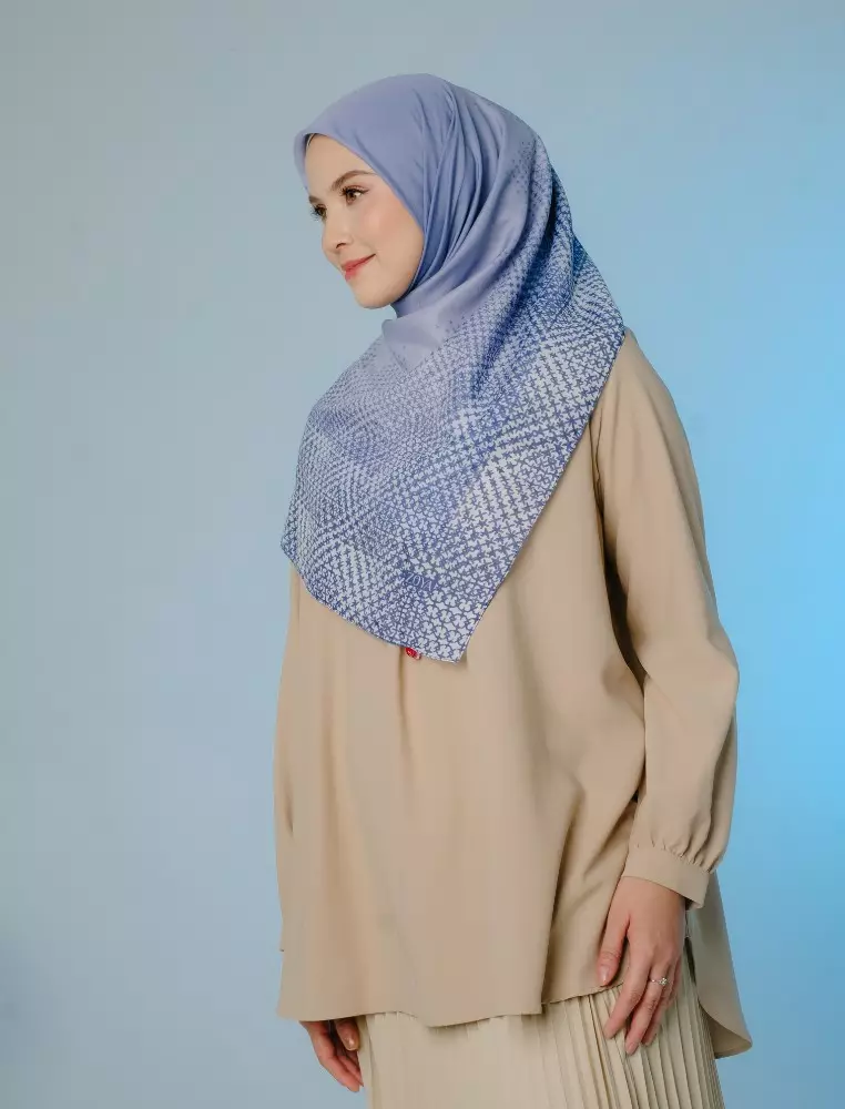 AUZORA Scarf Navy - Kerudung Hijab Segiempat Motif With Pouch Ziplock - Bahan Poly Fine - Ukuran 110x110