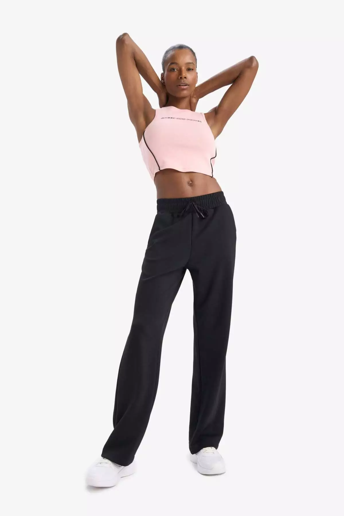 Defactofit Crop Printed Crew Neck Ribbed Sports Tank Top D9039Ax25Sp