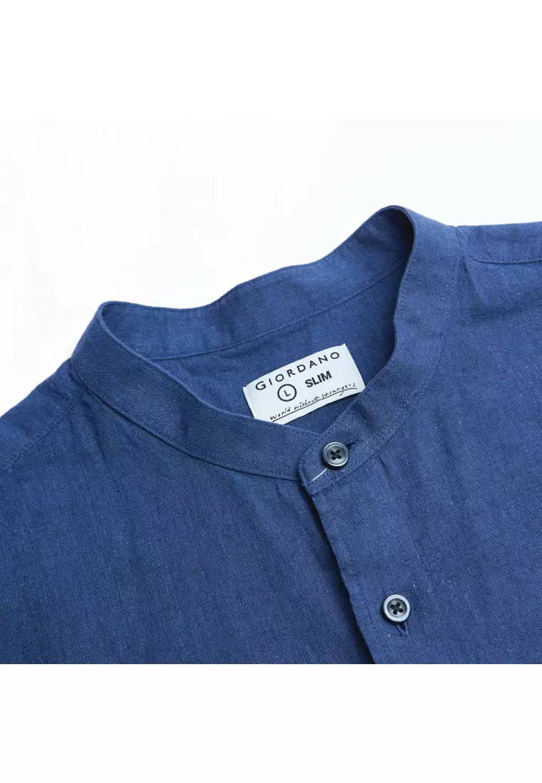 Men's Linen Cotton Slim Short Sleeve Shirt 01046214