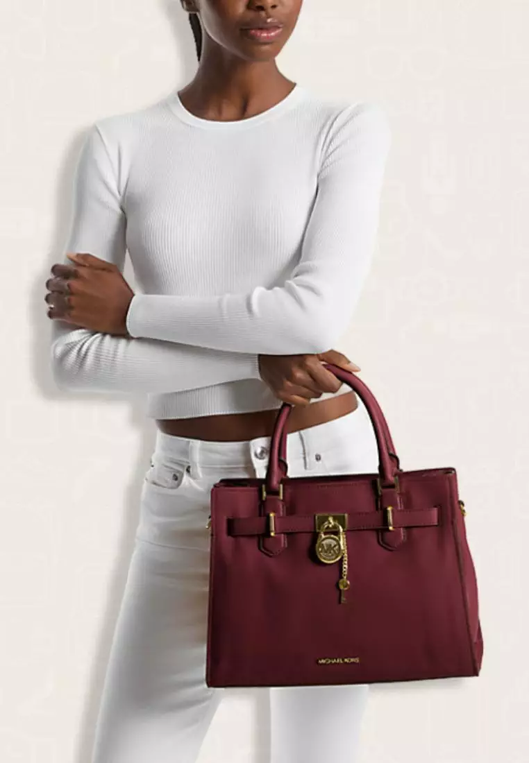 Michael Kors Hamilton Medium Leather Satchel Oxblood