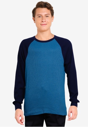 GAP blue Colourblock Waffle Raglan Sweater 2D2D4AAE63B9D8GS_1