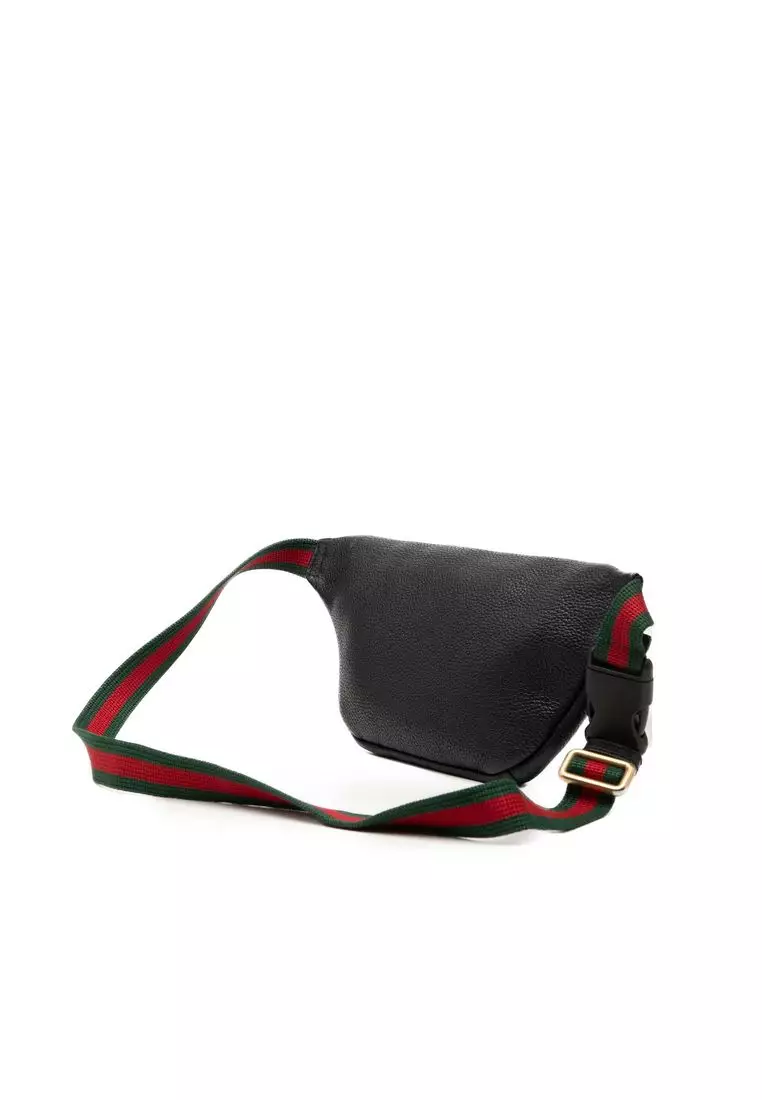 Pre-Loved Gucci Small Grained Calfskin Web Logo Belt Bag