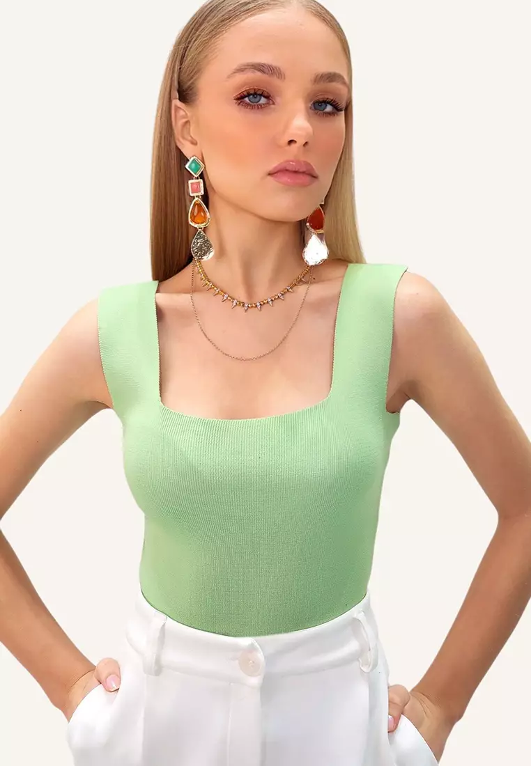 Square Neck Slim Mercerized Blouse