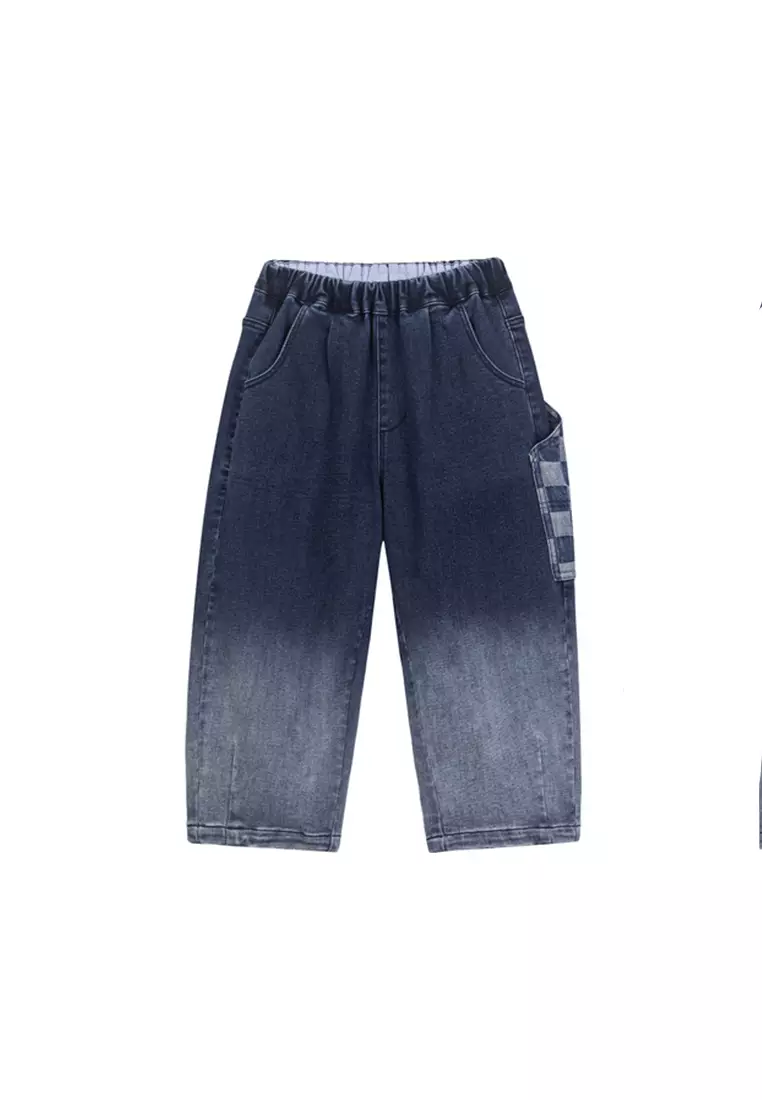 Gradient Faded Denim Jeans With Back Checkered Stitching Design