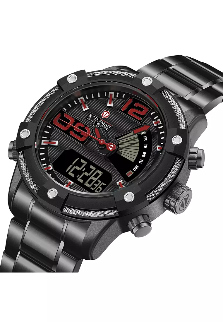 Kademan - Jam Tangan Pria - Black Red - Stainless Steel Bracelet - 9084-A