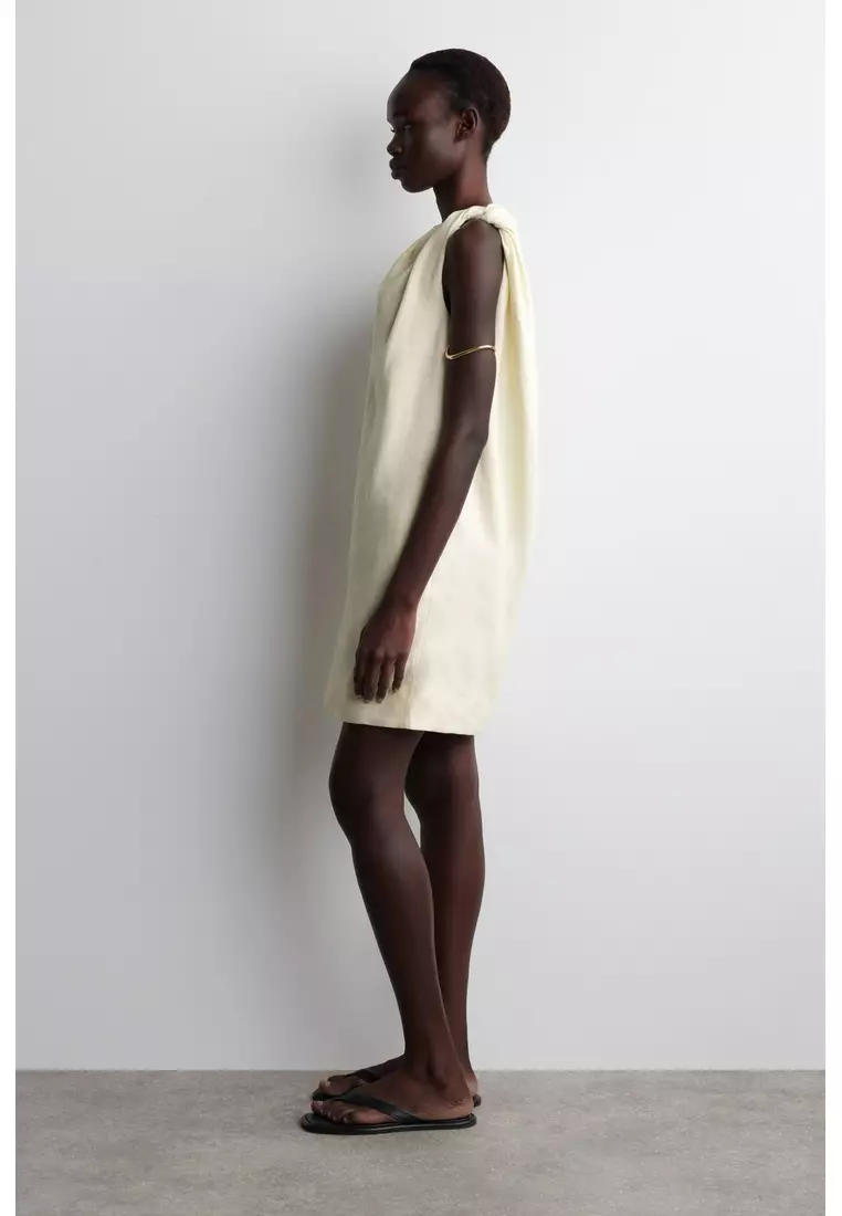 TWIST-DETAIL LINEN MINI DRESS