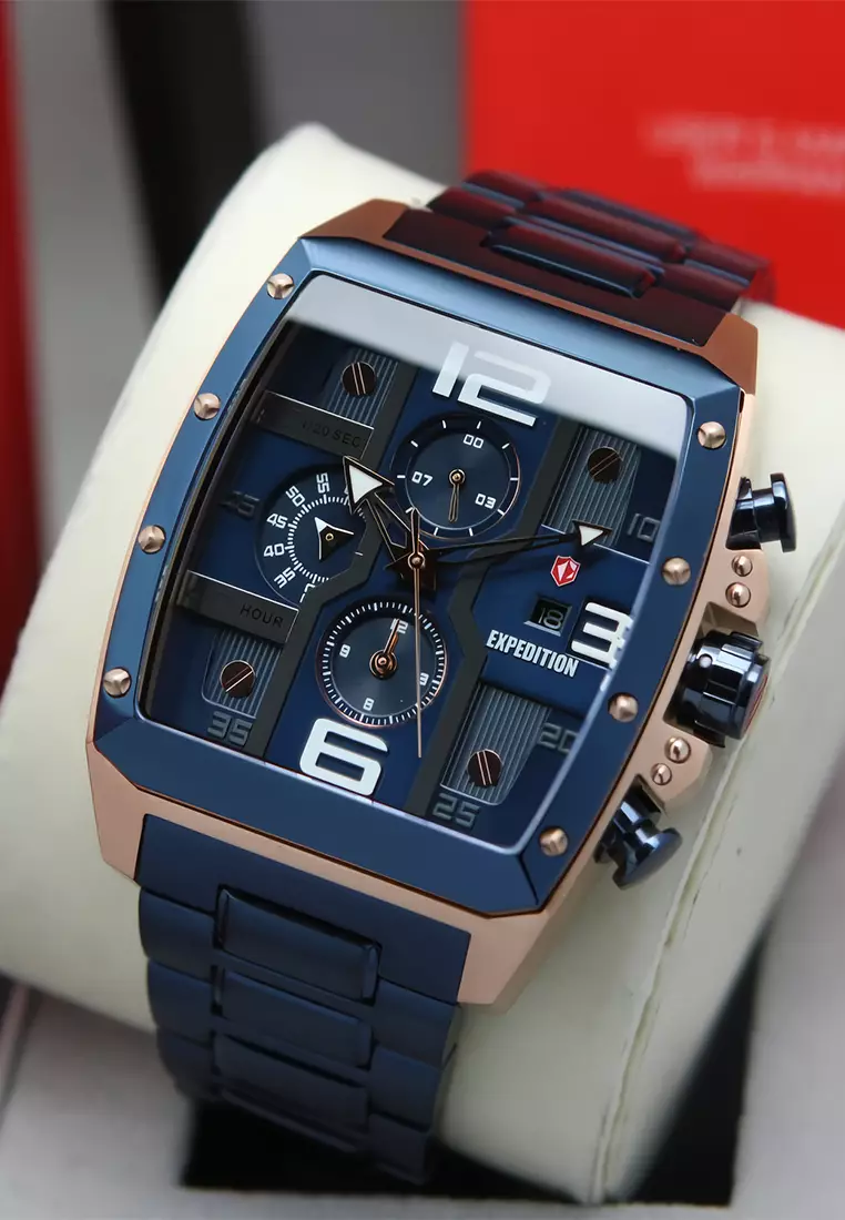 Expedition EXP - Jam Tangan Chronograph Pria - Rosegold Case Blue Dial - Stainless Steel - 6636BCBURBU