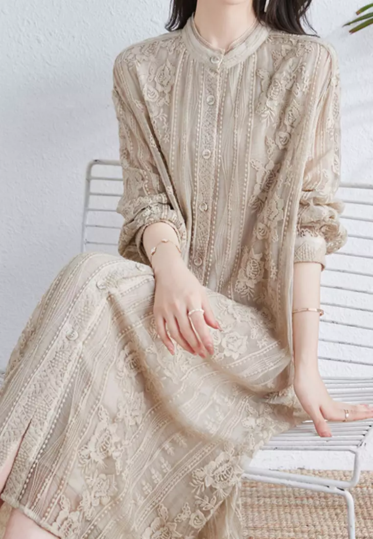 2025夏季新款刺繡桑蠶絲連衣裙氣質女裝真絲裙CA072412