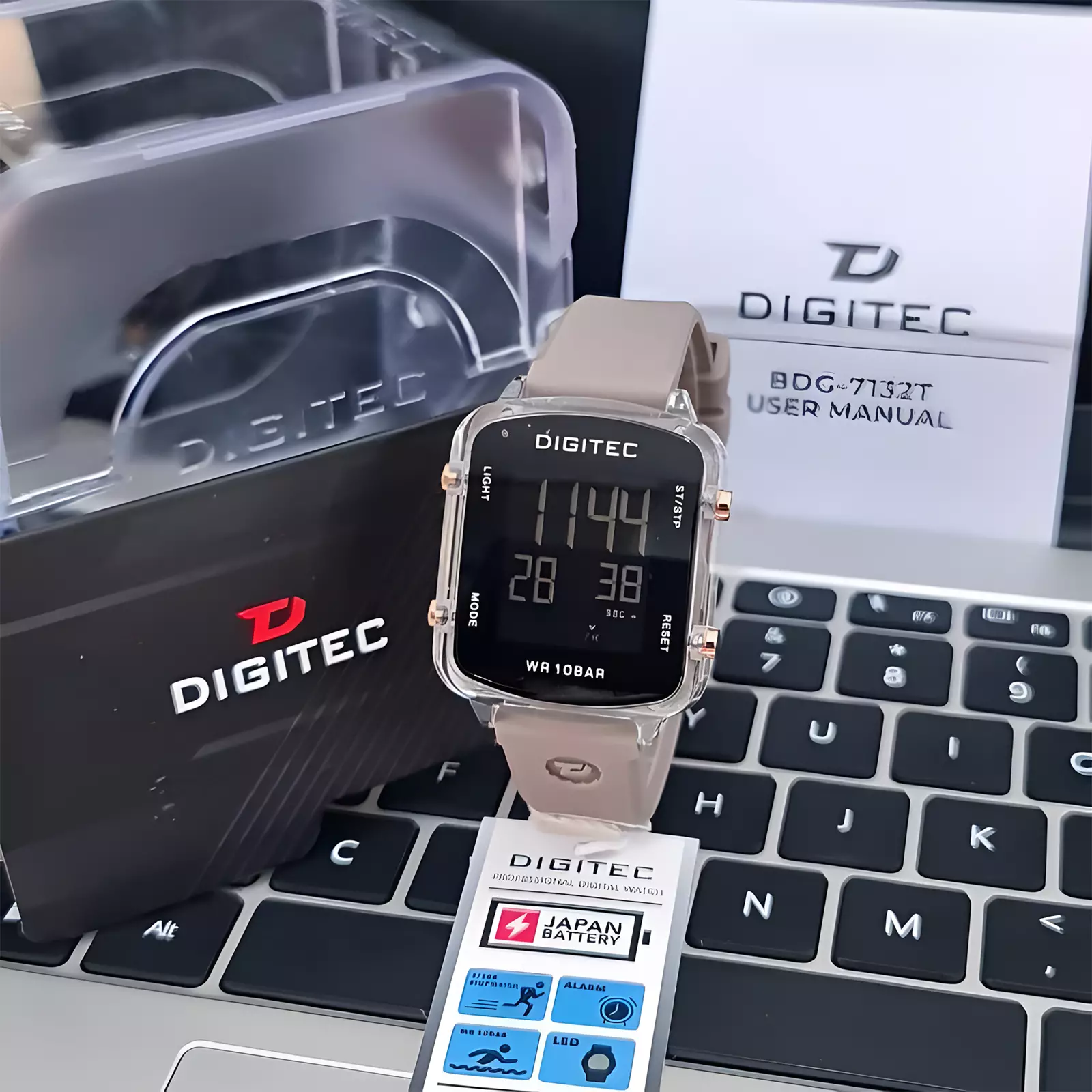 Jam Tangan Digital Wanita Digitec Anti Air - Grey - Rubber Strap - 7132 GY-4B