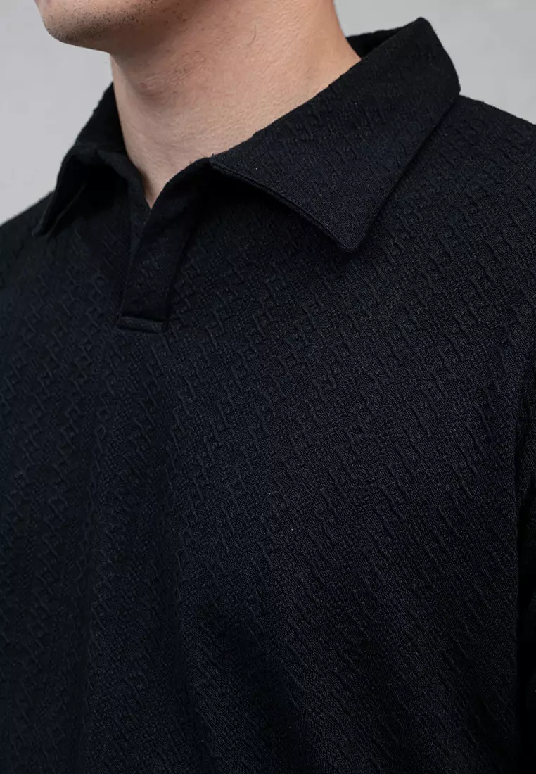 Houseofcuff Polo Shirt Rajut Stretch Lengan Pendek Pria Hitam