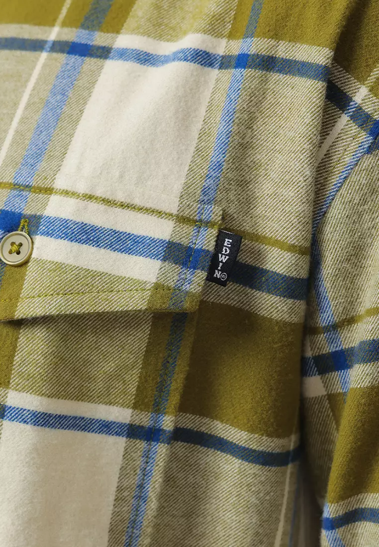 MELVINS - GREEN Kemeja Flannel Pria Motif Kotak-Kotak Lengan Panjang Relaxed Fit