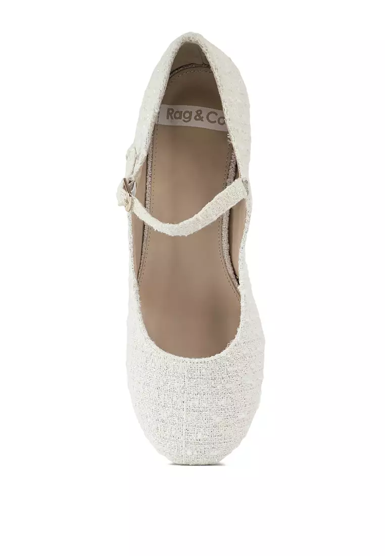 Sandal Tweed Mary Jane Warna Putih