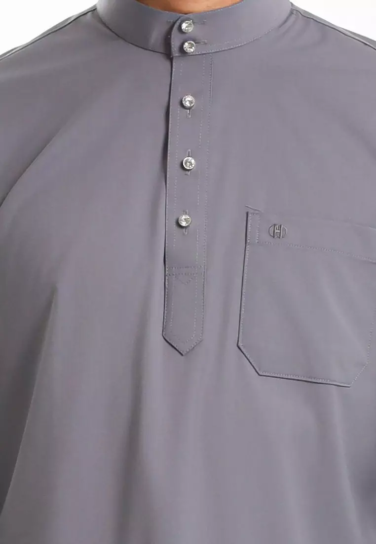 Forest x Hatta Dolmat Baju Melayu Cekak Musang Dewasa - BM24104-03DkGrey