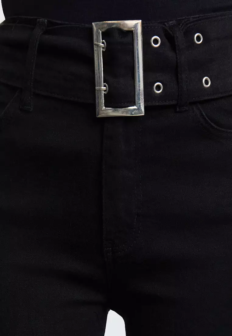 High Waist Belted Flare Jeans