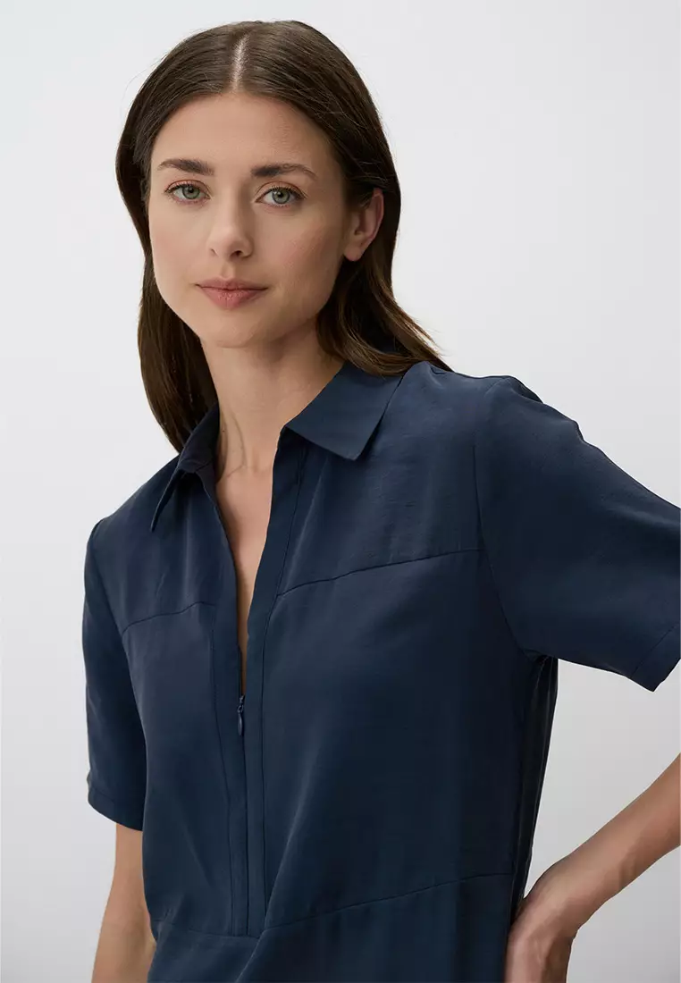 Jimmy Key Navy Blue Polo Collar Short Sleeve Mini Dress