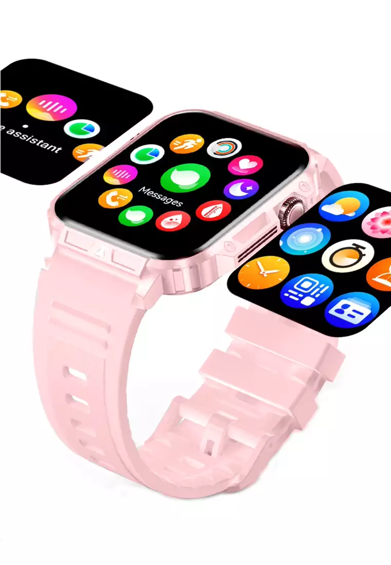 IOS/Android Pink SmartWatch with Pink Rubber Strap