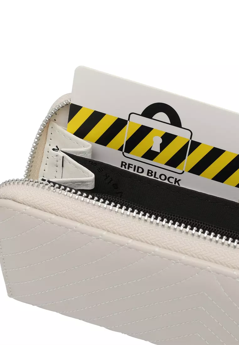 Women's RFID Zipper Leather Long Wallet / Purse With Detachable Wrist Strap And Coin Compartment