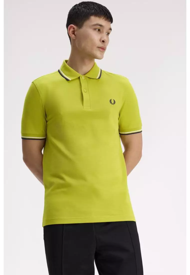 Fred Perry M3600 Twin Tipped Fred Perry Shirt (Tennis Ball Yellow / Ecru / French Navy)