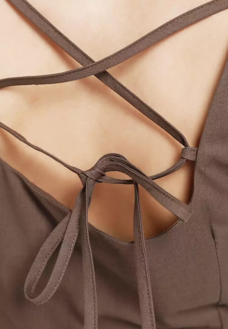 Sweetheart Neck A-Line Dress In Brown