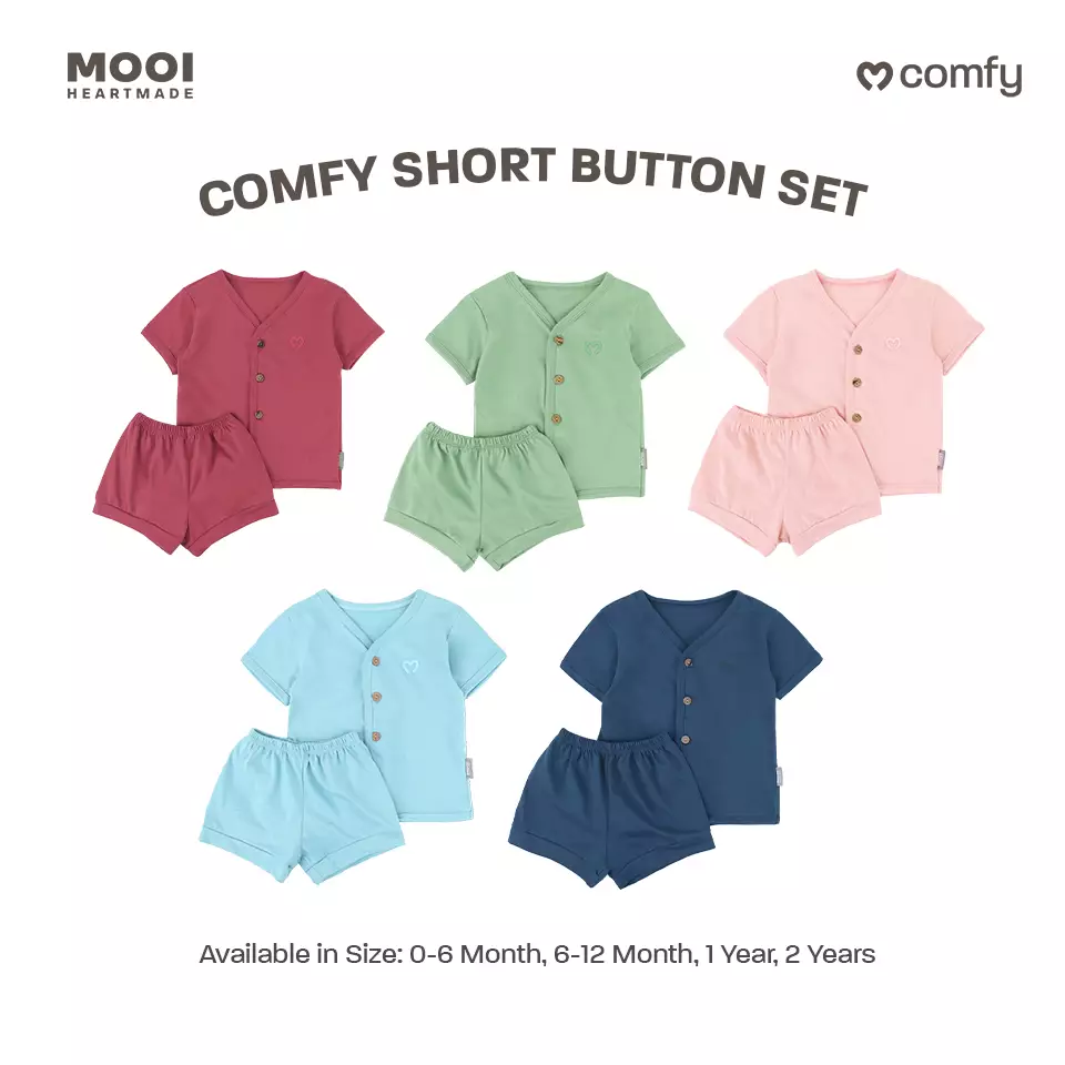 Mooi Setelan Pendek Bayi Comfy Baby Short Button Set - Sky Blue