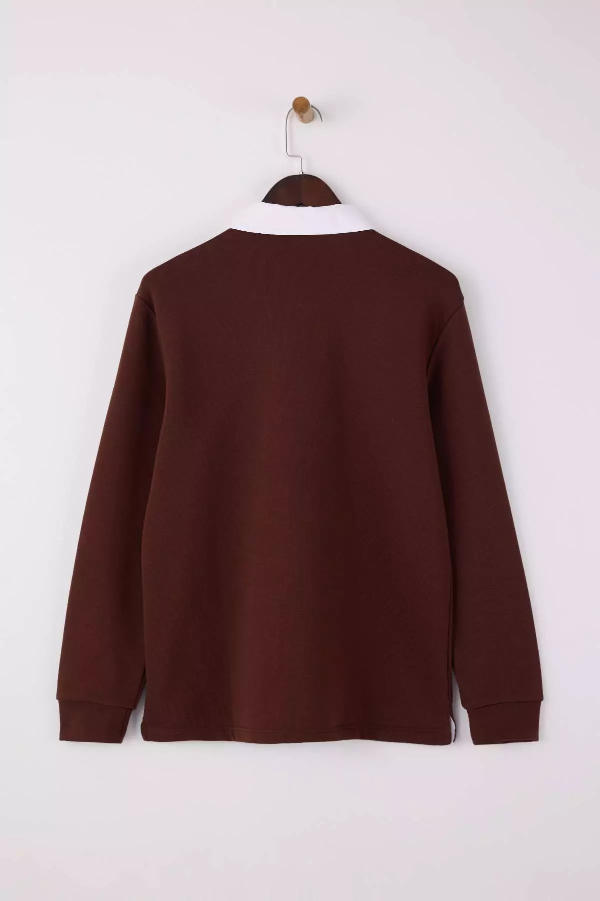 Brown New Oversized /Wide Cut Collar Woven Polo Neck Sweatshirt Tmnaw26Sw00012