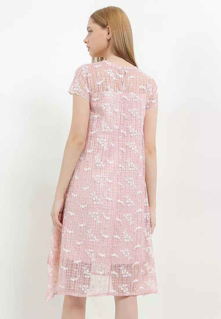 Cap Sleeves Assym Hem Lace Dress