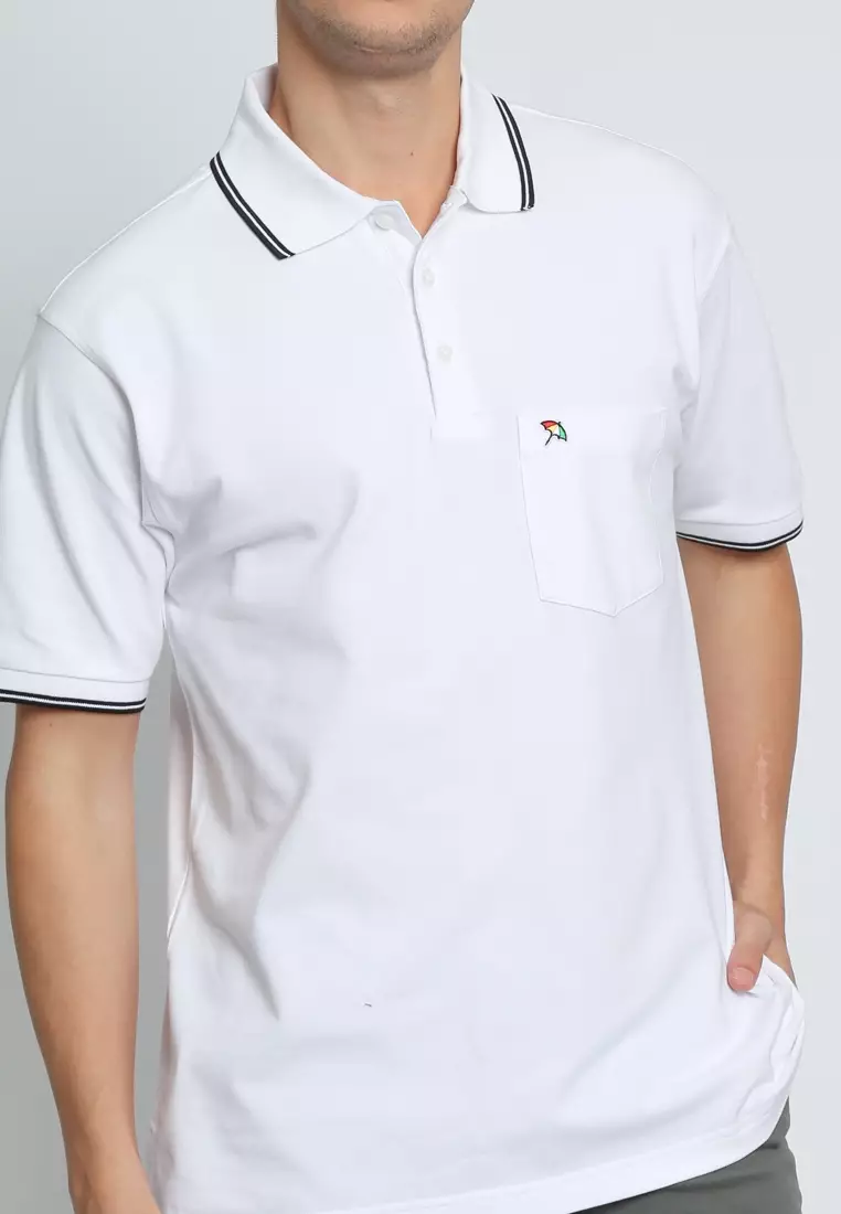WHITE CASUAL POLO SHIRT REGULAR FIT