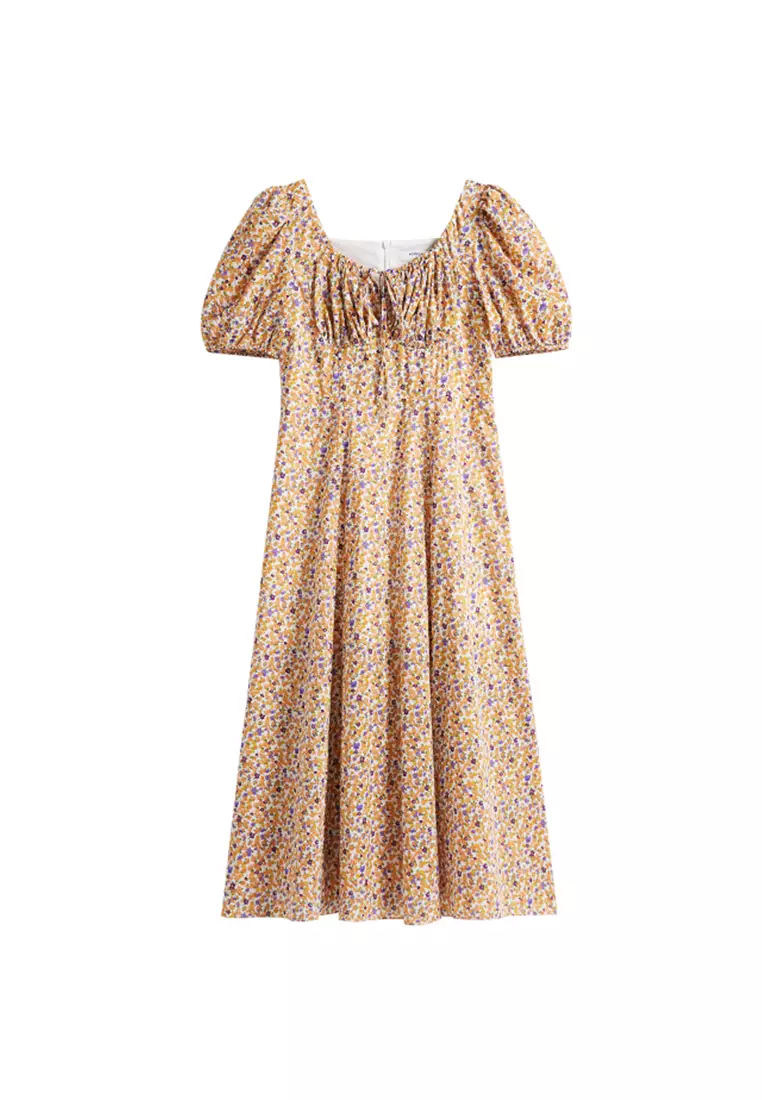 Floral Chiffon Round Neck Long Dress