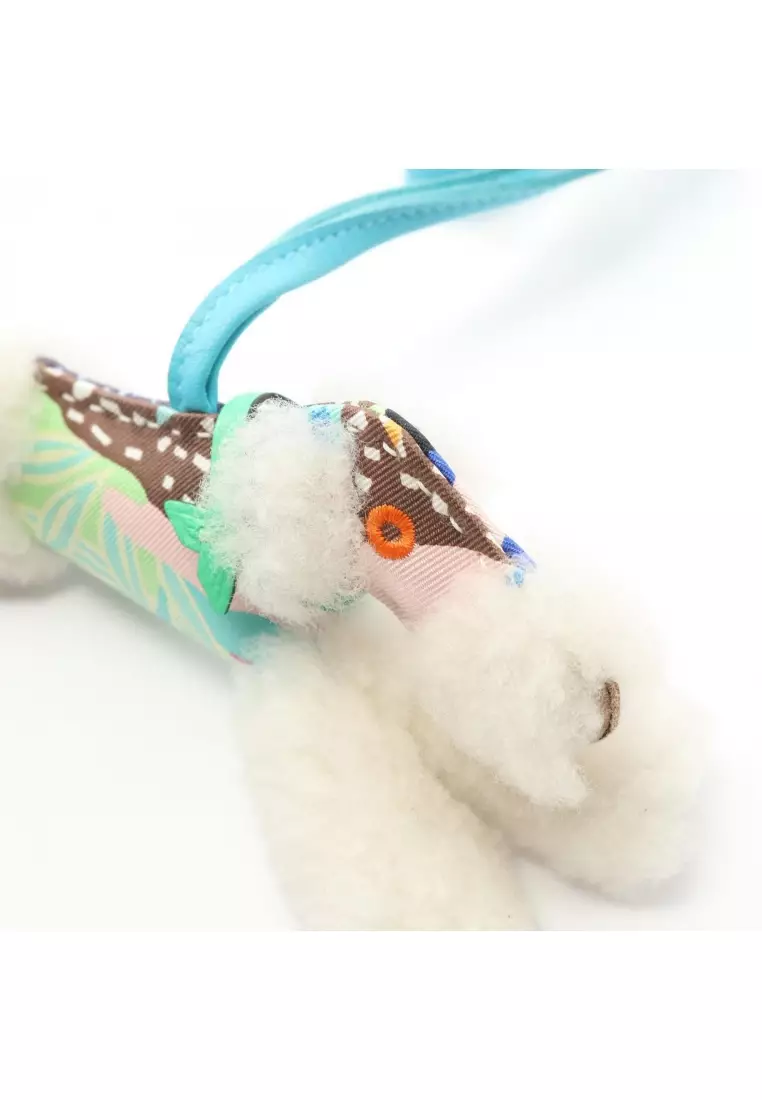 Pre-Loved Hermès Paddy Charm aloha blue aztec Vert Comique bag charm Aagneau Mouton silk blue off white multicolor B stamp