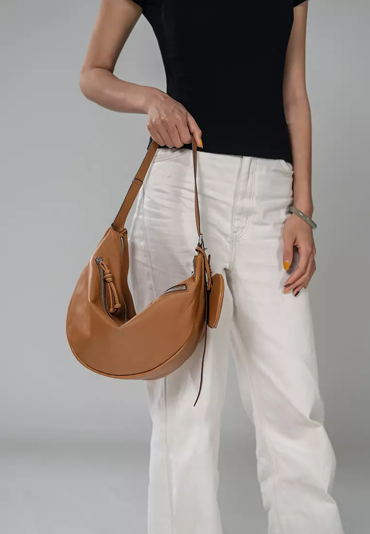 Asymmetric Crescent Hobo Bag - Navy Blue