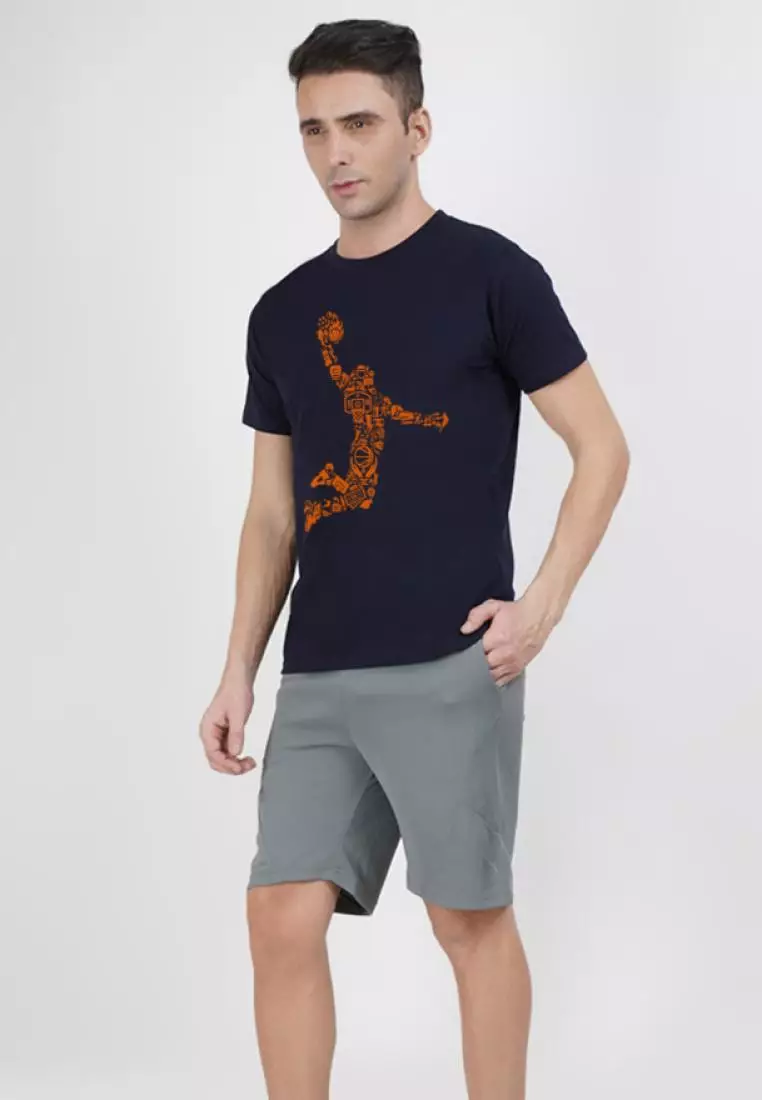 Basketball Men Graphic Blue Comfort Short Sleeve Cotton Running T-Shirt