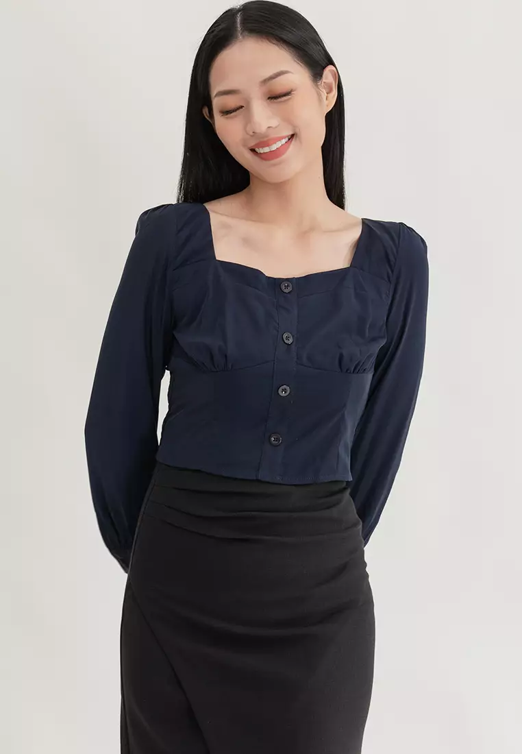 极简风长袖短上衣