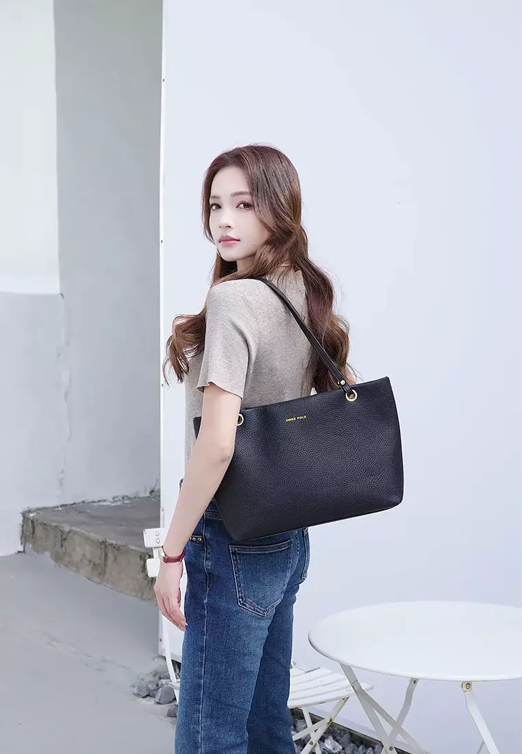 Women's 2-in-1 Tote Bag & Pouch (2-in-1 - Tas Jinjing Wanita & Kantong Wanita) - Hitam