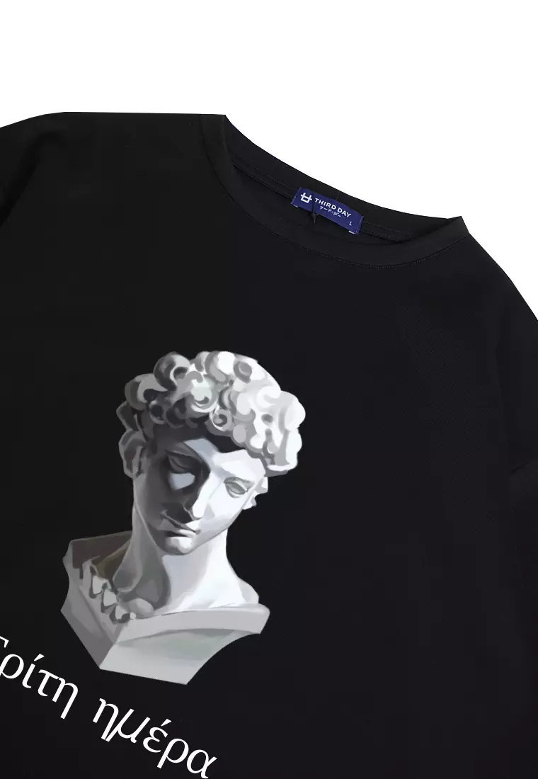 MTO62 kaos oversize gambar orang yunani statue patung bahan scuba tebal distro third day cowok hitam