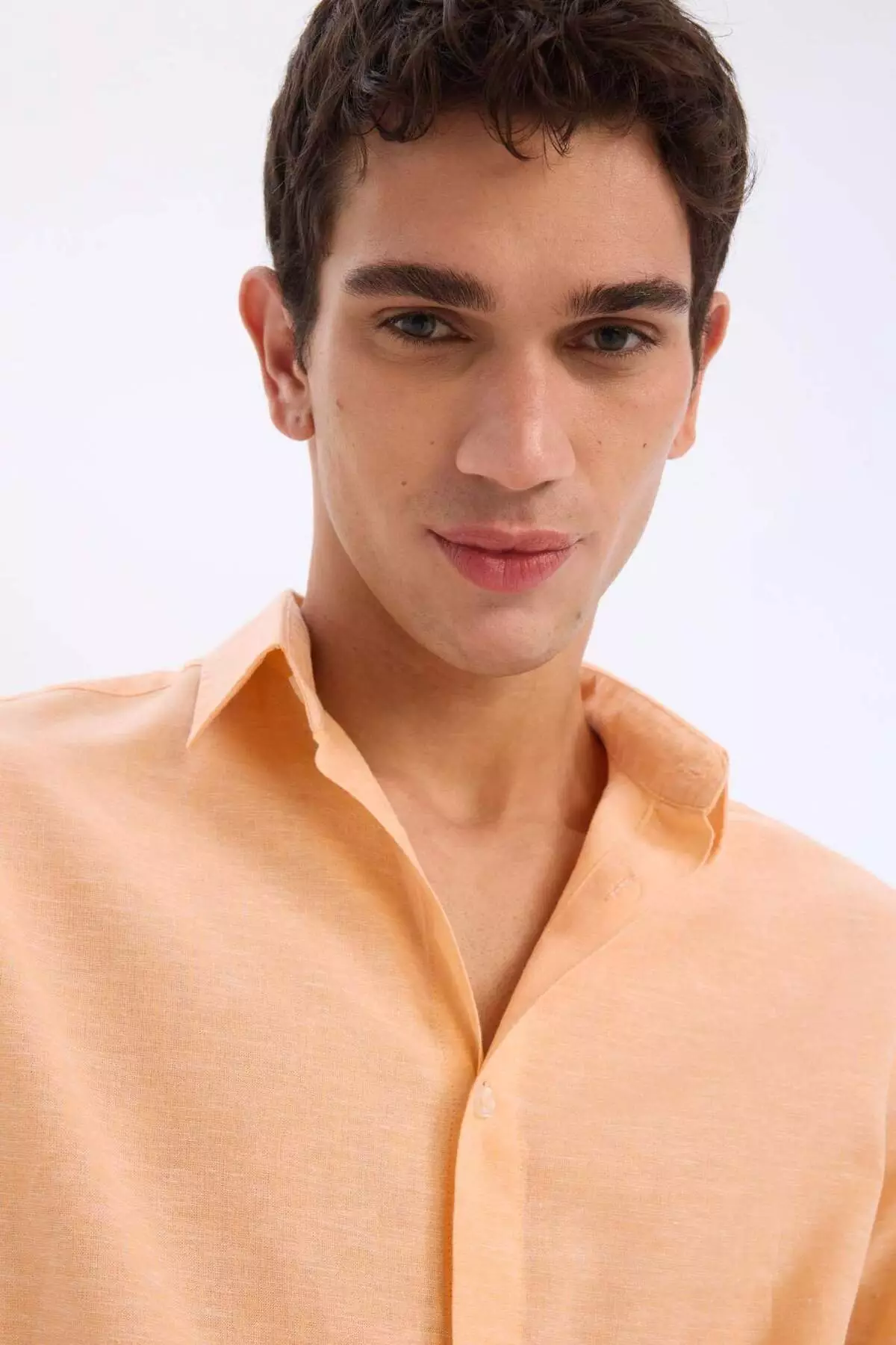 Regular Fit Polo Collar Linen Blended Summer Long Sleeve Shirt E0555Ax25Sm